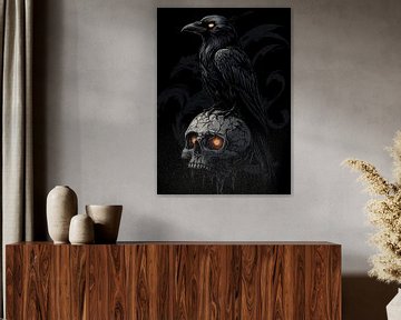 Raaf met gloeiende ogen op schedel van Pixelbull Design