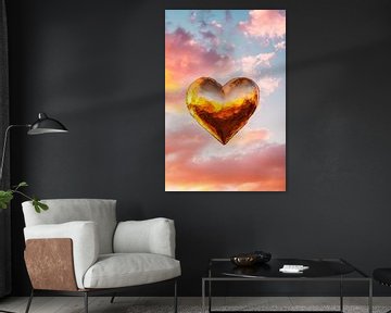 Gouden hart bij zonsondergang van Art & Soul Creations