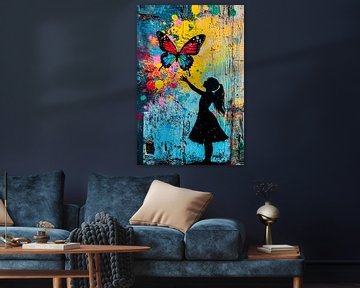 Kleurrijke vlinder en silhouet meisje van Art & Soul Creations