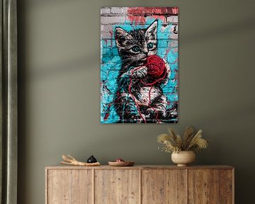 Speelse kat met rode garen van Art & Soul Creations
