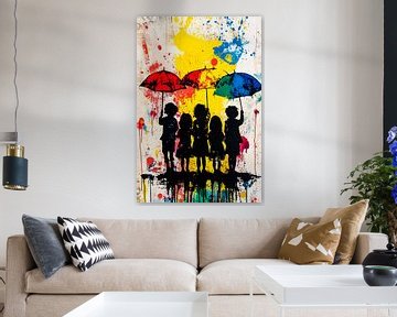 Kinderen onder kleurrijke paraplu's van Imperial Art House