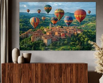 Luchtballonnen over Toscaans dorp van Lufy