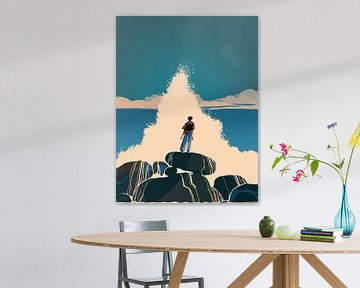 Seaside Courage - Crashing Waves Uitzicht van Ramy Salah Hefny