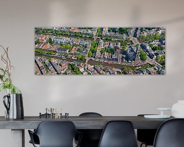 Vue aérienne panoramique de la maison d'Anne Frank, Westerkerk, Prinsengracht et Keizersgracht sur Anton de Zeeuw