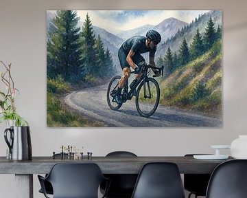 Up the mountain (cycling climbing alone nature silence man road bike tough cycling mountains) by Natalie Bruns