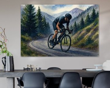 Tegen de berg op (wielrennen klimmen alleen natuur stilte man racefiets stoer fietsen bergen) van Natalie Bruns