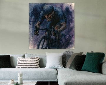 Through the pain (watercolour painting cyclist sporty ) by Natalie Bruns