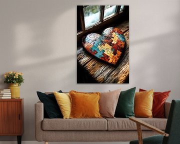 Hartvormige puzzel op hout