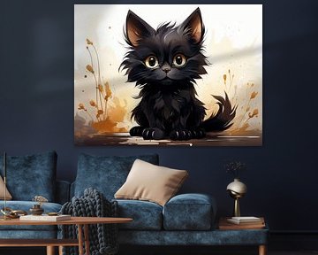 Cute Black Cat Watercolour Art