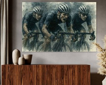 De laatste kilometers (wielrennen team strijd kracht focus stoer jongensdroom tour de France teamwork groep close-up)