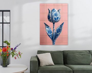 Delfts Blauwe Tulp op Roze Tegels van But First Framing
