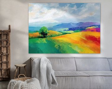 Boom en Veld | Veld met Gele en Groene Kleuren