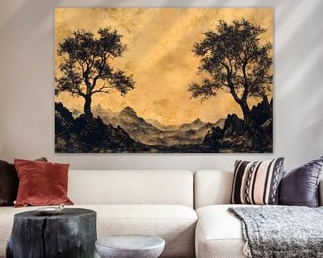 Abstracte kunst Bomen op de bergtop van Manipulatiemelodie