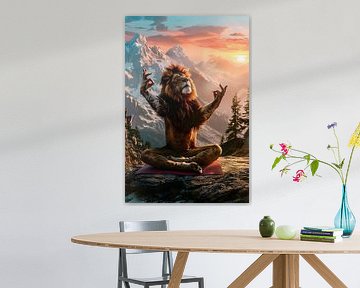 Löwe meditiert auf Berggipfel von Art & Soul Creations
