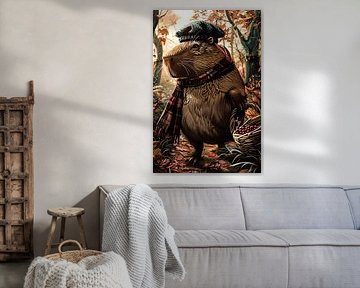 Capybara élégant dans une forêt d'automne