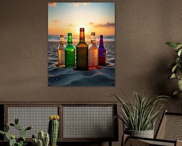 Des bouteilles sous une lumière dorée