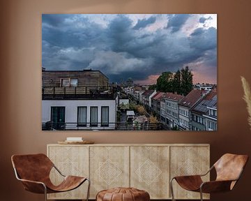 Dark, stormy clouds over the city after a thunderstorm, Jette, B van Werner Lerooy
