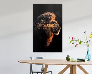 Löwe in afrikanischer Landschaft von PixelPrestige