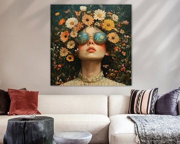 Zonnebril Bloemen | Kleurrijk Bloemen Portret van Blikvanger Schilderijen