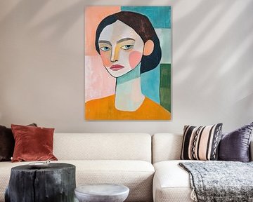 Vrouwengezicht met Abstracte Achtergrond van De Mooiste Kunst