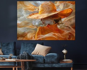 Ethereal Orange Cascade van Abstract Schilderij