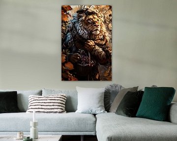 Majestic lion with autumn berries