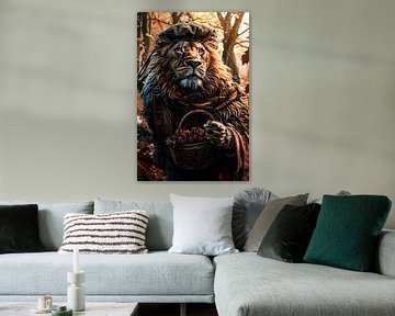 Lion in autumn with berries