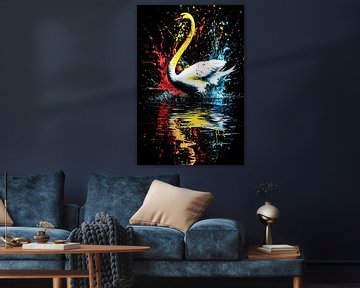 Bunter Schwan mit Farbspritzern von Art & Soul Creations