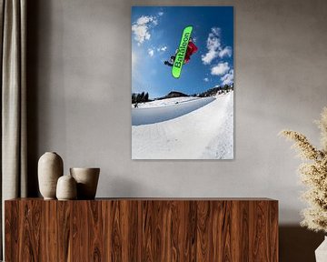 Snowboarder in halfpipe doing a method grab van Jascha van der Wijden