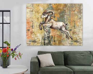 Sprong vooruit - steenbok op kleurige achtergrond van Emiel de Lange