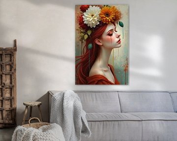 Orange Enchantment - Female Portrait with Flowers and Warm Colours
