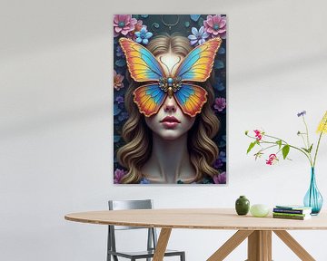 Butterfly transformation - Young Woman with Colourful Butterfly