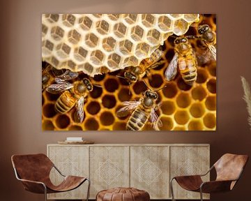 Bienen auf Honigwaben von Maarten Zeehandelaar