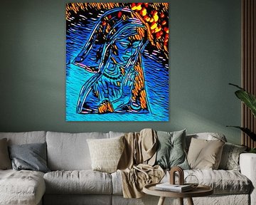 Biddende non ( tekening ) in graffiti van Jose Lok