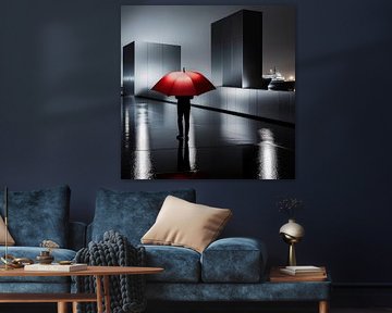 Homme au parapluie rouge au port-01 sur Rautenberg Digital Art Maritim