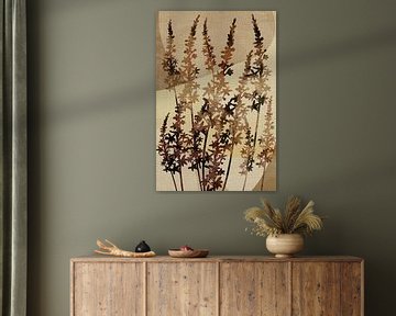 Tuinbloemen in aardetinten op linnen van Dina Dankers