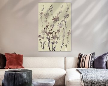 Zomerbloemen in taupe op crèmekleurig linnen van Dina Dankers
