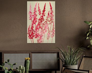 Wilde bloemen in roze en terra op linnen van Dina Dankers