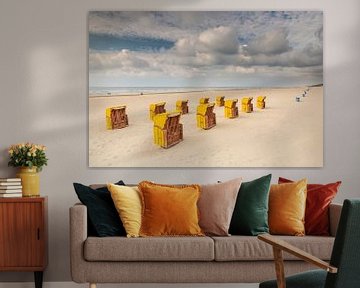 Yellow beachchairs on an autumn beach by Richard Janssen