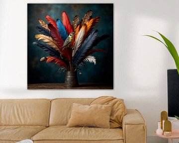 Vase full of Wings - Colourful Feathers with Birdie