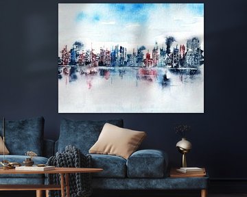 Industrie-Skyline am Wasser von Enjoy-Aquarell