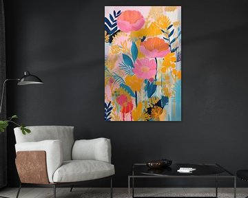 Vintage Blumen, Bunt und Abstrakt von Caroline Guerain
