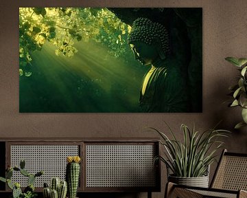 Boeddha onder de boom zonsondergang panorama