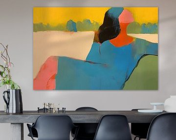 Vrouw Portret | Vrouw met Geel Achtergrond van Blikvanger Schilderijen