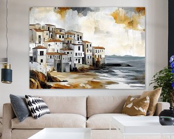 Mediterrane Kustlijn van Abstract Schilderij