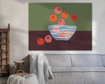 Bowl with oranges and apples - Colourful illustration by Anna Benge
