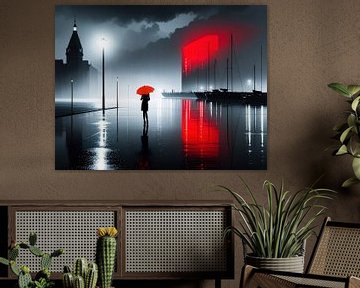 Vrouw in de zeilhaven bij nacht-01 van Rautenberg Digital Art Maritim