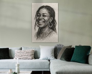 Joy of life (wire portrait woman dark skin rasta dreadlocks black white beige paper) by Natalie Bruns