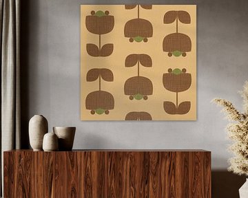 Mid century retro tulpen in bruin en groen van Dina Dankers