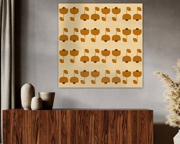 Mid century retro patroon in oker, bruin, crème van Dina Dankers